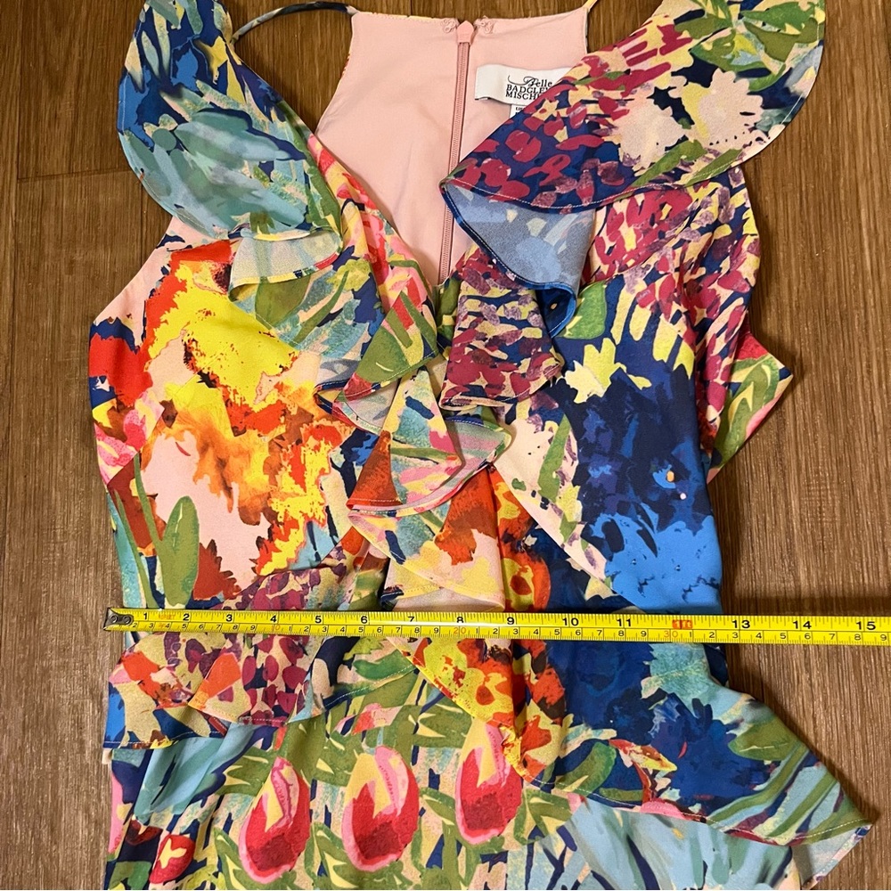 NWOT Badgley Mischka Vibrant Floral Midi Ruffle Dress - Picture 12 of 14